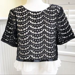 Dance & Marvel Black & White Chiffon & Lace Blouse